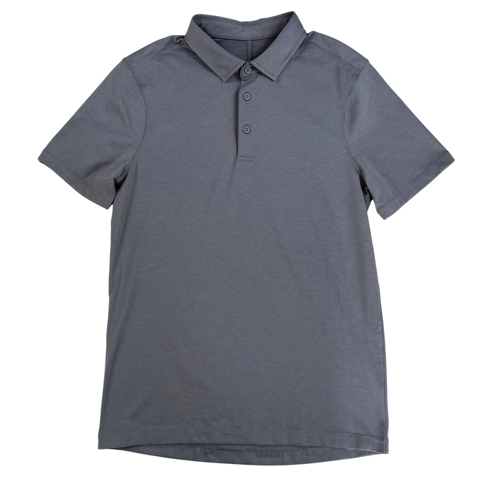Lululemon Evolution Short Sleeve Polo Shirt Mens Small Blue Heathered Iron
